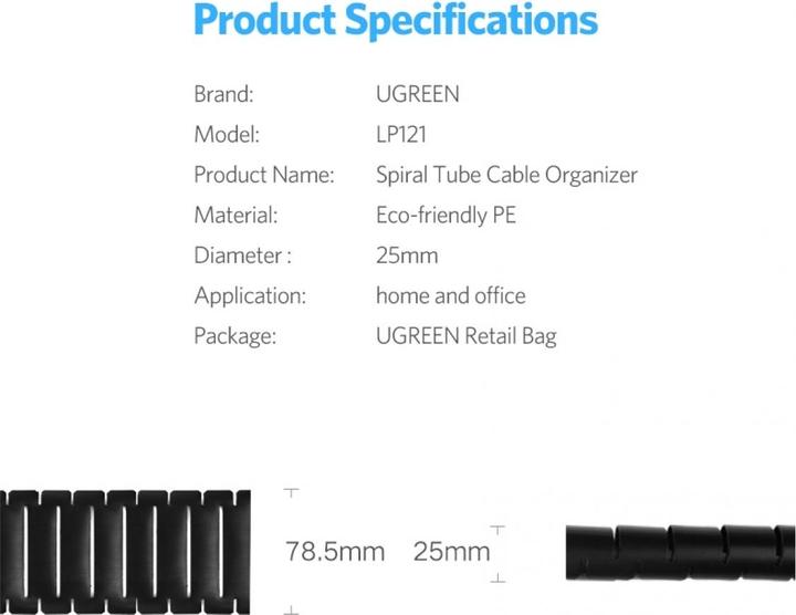 Produktbild Ugreen Flexibler Kabelkanal (Kabelschlauch, 150 cm)