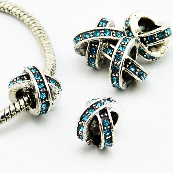 Actual product image Hermex X - Bead silver plated 925 with rhinestones - Silvery Turquoise (Metal alloy)