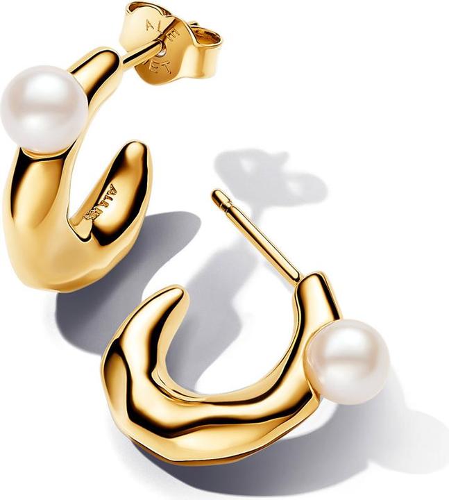 Actual product image Pandora Treated freshwater cultured pearl & organic moulded earrings (Gold plated, Metal)