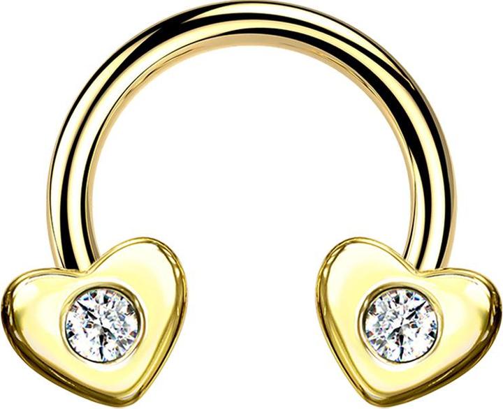 Star Piercing Micro Circular Barbell 14k vergoldet Herz mit Kristall (Chirurgenstahl 316L, Messing)