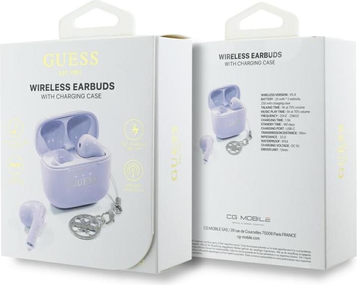Image du produit Guess Écouteurs TWS Glossy Effect Imprimé Classic Logo & Charm - Lavande (4 h, Sans fil)