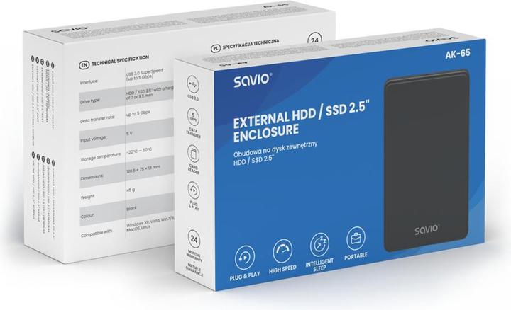 Actual product image Savio 2.5 External HDD/SDD enclosure USB 3.0 AK-65 (2.5")