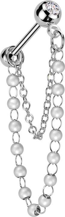 Immagine prodotto Star Piercing Micro Barbell silber mit Kugel und Kugeln Kristall silber doppelte Kette Perlen (Acciaio chirurgico 316L, Ottone)