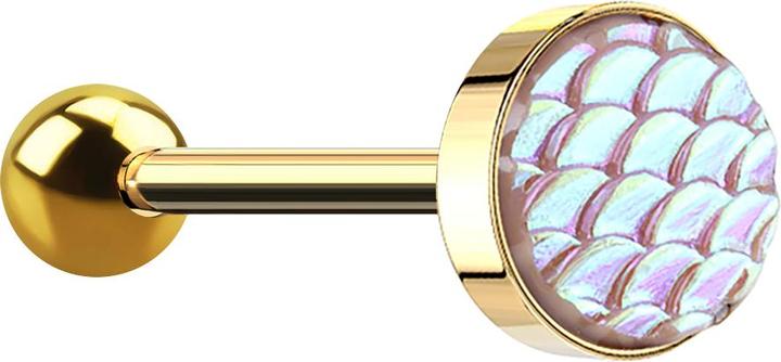 Produktbild Star Piercing Barbell vergoldet mit Fischschuppen pink (Chirurgenstahl 316L)