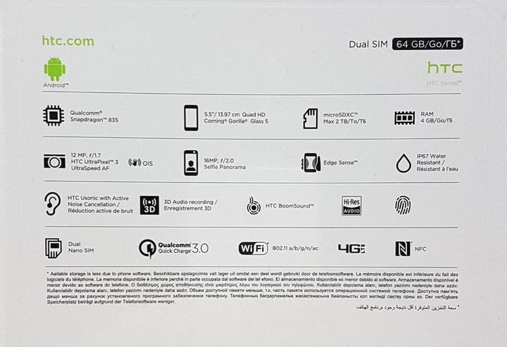 Productafbeelding HTC U11 (64 GB, IJswit, 5.50", Hybride dubbele SIM, 12.20 Mpx, 4G)
