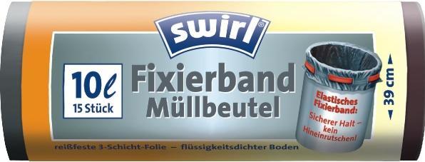 Produktbild Swirl Mlleimerbeutel, mit Fixierband, schwarz, 10 Liter (15 x, 10 l)