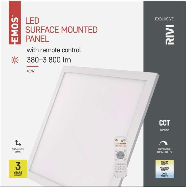 Produktbild Emos LED-Deckenleuchte 40W, 60x60 dimmbar, einstellbare Lichtfarbe (3800 lm)