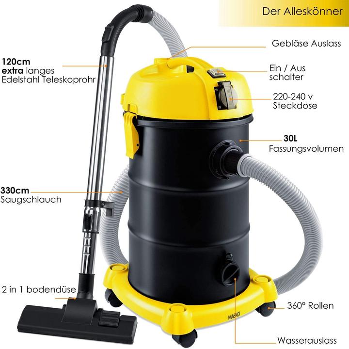 Immagine prodotto Masko 6IN1 Aspirapolvere industriale giallo (Aspirapolvere a umido e a secco)