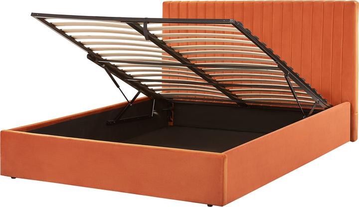 Actual product image Beliani Upholstered Bed Velvet Fabric Orange with Storage Space 160 x 200 cm VION (160 x 200 cm)