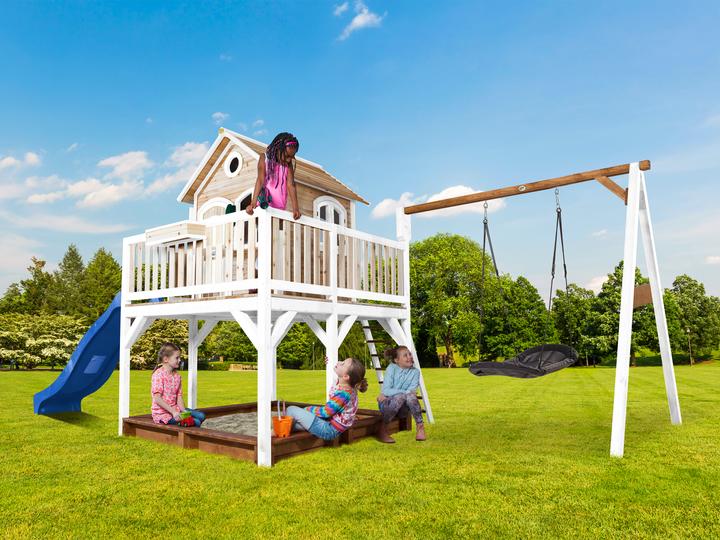 Produktbild Axi Liam Spielhaus mit Roxy Nestschaukel Braun/Weiss - Blaue Rutsche