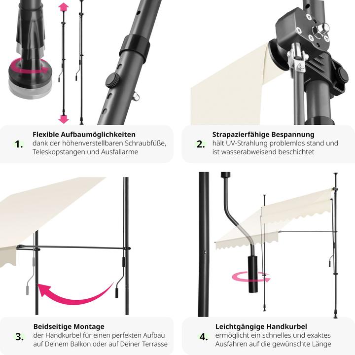 Image du produit tectake Store à pince sans perçage avec manivelle, réglable en hauteur (2 m)