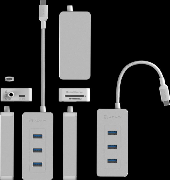 Actual product image Adam Elements CASA Hub PDC601- 6-port hub with card reader for memory cards, silver (USB-C, 6 Ports)