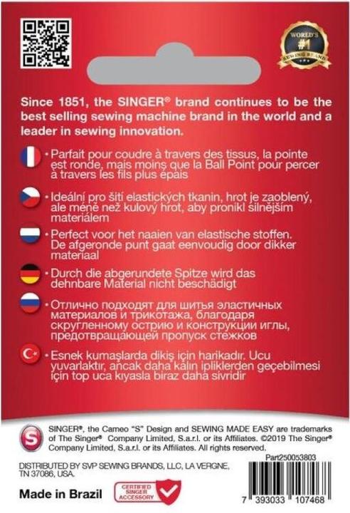 Actual product image Singer STRETCH sewing machine needle, 90/14, pack of 5