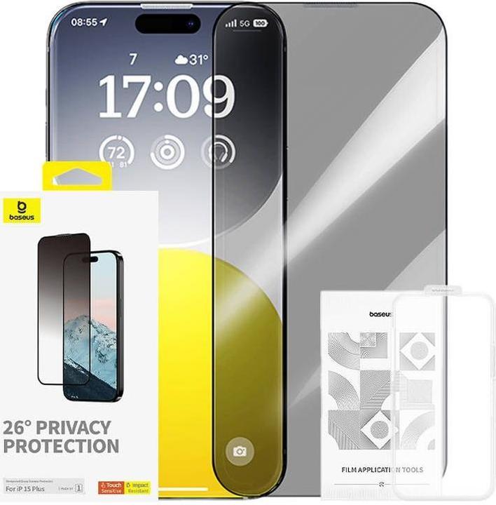 Image du produit Baseus Protection de la vie privée Verre trempé Diamond iPhone 15 Plus (1 pièce(s), Apple iPhone 15 Plus)