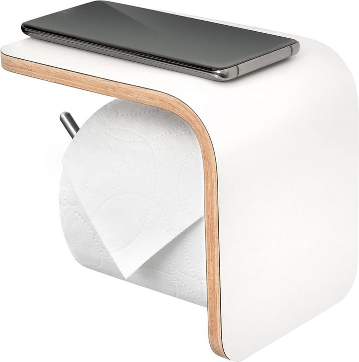 Produktbild Well Care Toilettenrollenhalter Holz Weiss mit Ablage
