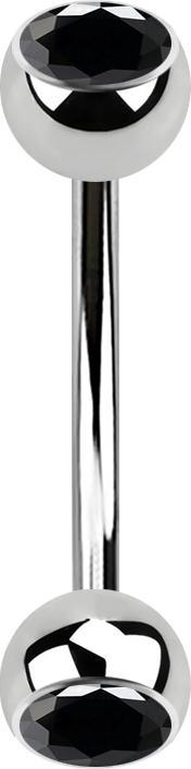 Image du produit Star Piercing Micro banane argentée avec deux boules de cristal noir (Acier chirurgical 316L, sans laiton)
