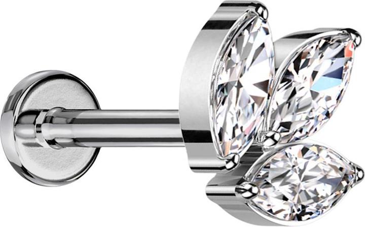 Produktbild Star Piercing Micro Labret Innengewinde silber drei Ovalen Kristalle silber (Titan G23, ohne Messing)