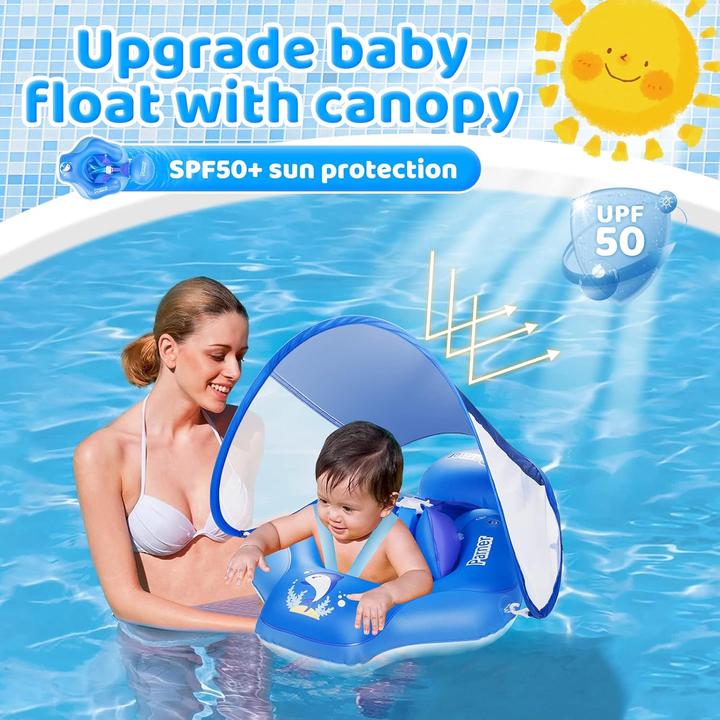 Actual product image Activity Board Swimming ring baby with UPF50+ sun canopy, swimming aid baby for the pool, adjustable