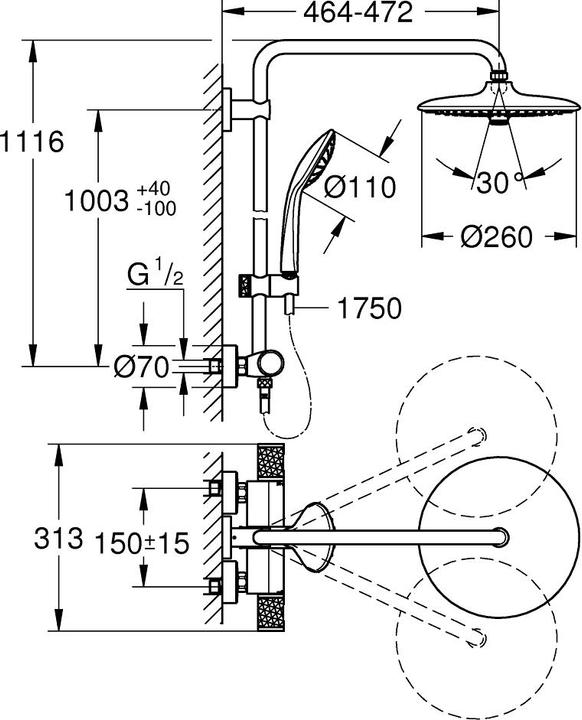 Immagine prodotto Grohe Sistema doccia EUPHORIA SYSTEM 260 con miscelatore termostatico cromato