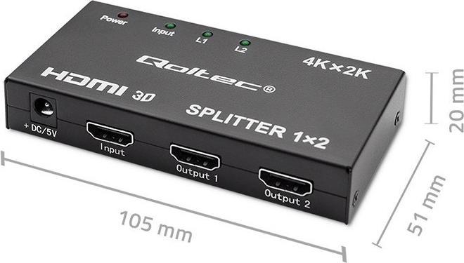 Immagine prodotto Qoltec 51796 Splitter HDMI attivo 2 x HDMI 4K x 2K | 3 4 Gbit/s