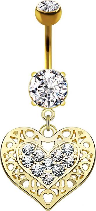 Produktbild Star Piercing Banane 14k vergoldet mit Anhänger Tribal Herz und Kristall (Messing, Chirurgenstahl 316L)