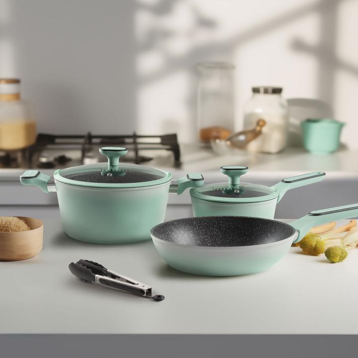 Actual product image Stoneline Mint cookware set 11-piece with lids, coated pots & pans (Pan set + pot set, Ceramic)