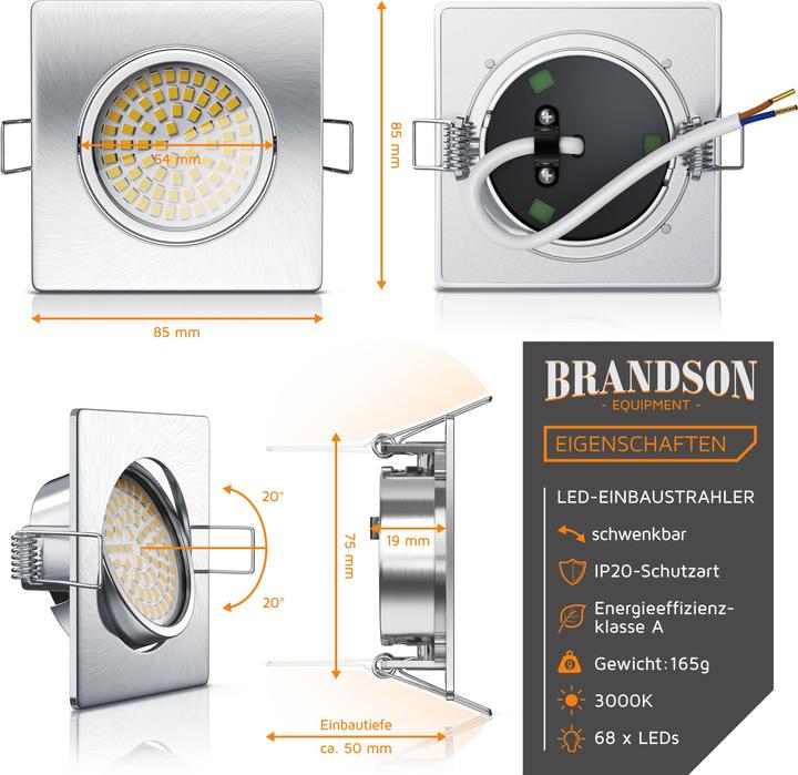 Produktbild Brandson 3x LED Einbaustrahler, schwenkbarer Deckenspot, Edelstahl, 320 Lumen, Deckenstrahler Warmweiss (320 lm)