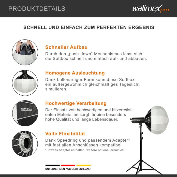 Immagine prodotto Walimex pro Softbox Essential per palloncini 65 Hensel EH (Soft box, 65 cm)