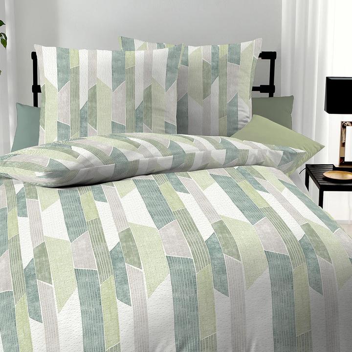 Immagine prodotto Traumschlaf Biancheria da letto seersucker verde Mikado (Set di biancheria da letto, 135x200 cm + 80x80 cm)