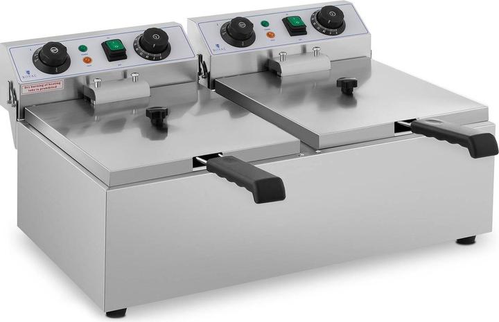 Produktbild Royal Catering Fritteuse Edelstahl Gastronomie Elektro Fritteuse 2x10 L Kaltzone 2x3200 W Timer (EU-Stecker)