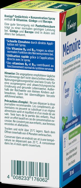 Valori nutrizionali e ingredienti Kneipp Mémoire + spray concentrante (Getto vaporizzato)