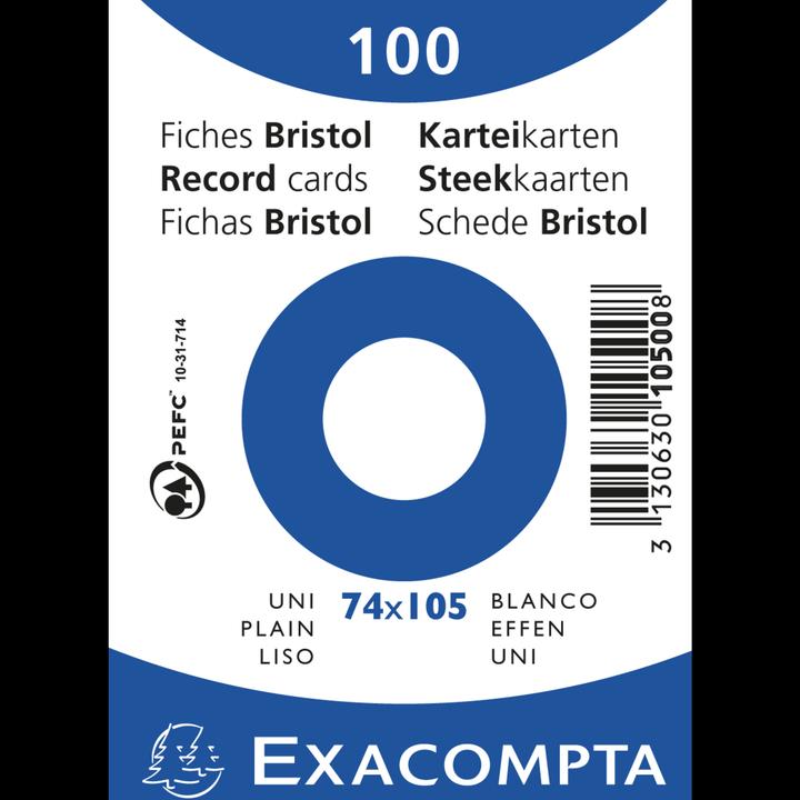 Image du produit Exacompta Fiche Format de la fiche : DIN A7 Finition de la linéature : vierge (74 x 105 mm, 205 g/m², 100 x)