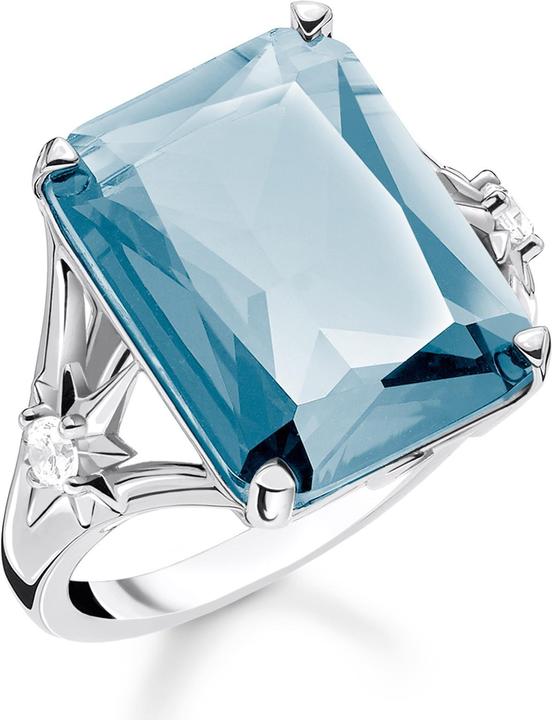 Thomas Sabo Ring Stein Blau gross mit Stern (50, 925 Silber)