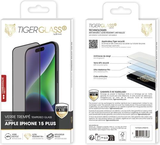 Image du produit Tiger Film de verre recyclé, Privacy (1 pièce(s), Apple iPhone 15 Plus)