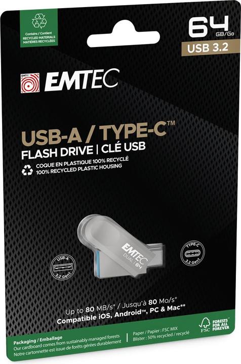 Image du produit Emtec USB3.2 Type-C Dual D280 64GB (64 Go, USB-C)