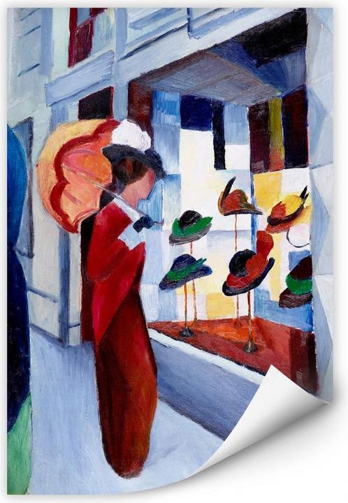 Produktbild Trenddeko Frau mit Sonnenschirm vor Hutladen (80 x 120 cm)