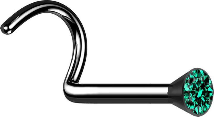 Produktbild Star Piercing Nasenstecker gebogen schwarz mit Kristall türkis (ohne Messing, Titan G23)