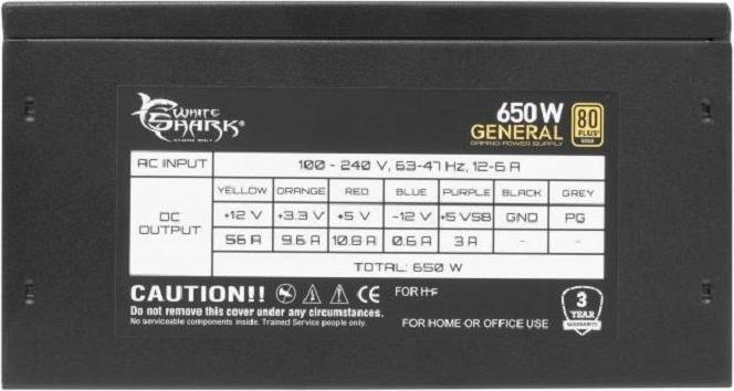 Actual product image White Shark GPSU-G650M General 650W 80+ GOLD Full Modular (650 W)