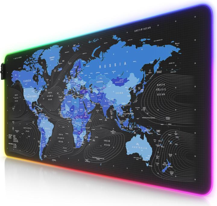 Actual product image Titanwolf RGB gaming mouse pad, mouse mat 900 x 400 mm, improves precision & speed, world map blue