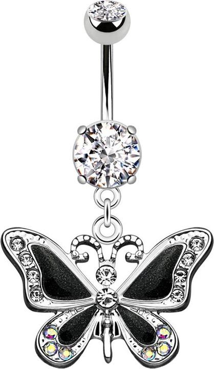 Produktbild Star Piercing Banane silber mit Anhänger Schmetterling schwarz (Chirurgenstahl 316L)