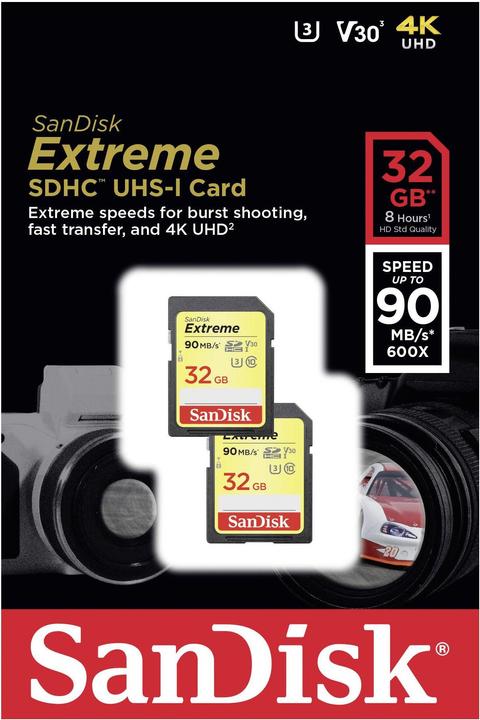 Immagine prodotto SanDisk Extreme SDHC U3 2-Pack (32 GB, SDHC, U3, UHS-I)