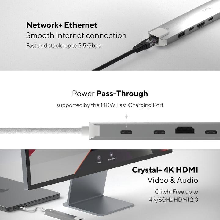 Actual product image LINQ Connects 6in1 PRO USB-C Multiport Hub 140W (USB-C, 6 Ports)