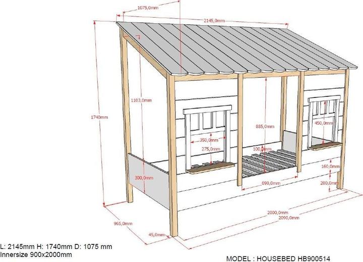 Image du produit Vipack Lit d'appoint avec toit en pin, coffre de rangement inclus (90 x 200 cm)