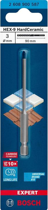 Image du produit Bosch Professional Zubehör Foret Expert HEX-9 HardCeramic, 3 x 90 mm (3 mm)