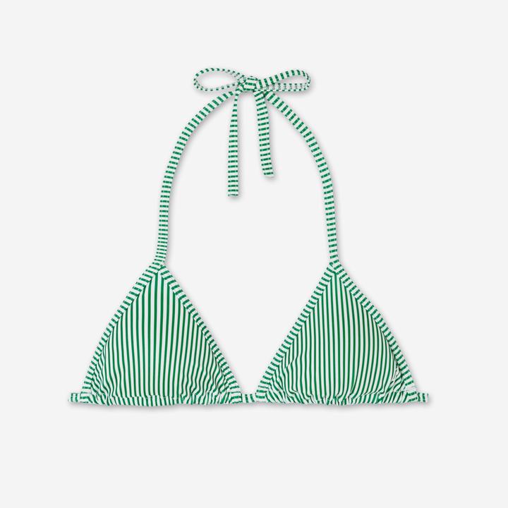 Olaian Bikini-Oberteil Damen Triangel gestreift Mae grün/weiss