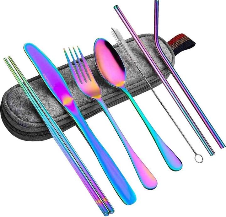 Actual product image JTI Travel cutlery, 8-piece - rainbow (1 Piece, Cutlery set)