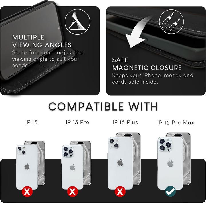 Produktbild Nalia Echt Leder Flip Case Hülle mit Magnetverschluss (Apple iPhone 15 Pro Max)