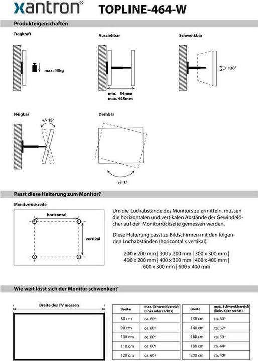 Immagine prodotto Xantron Topline-464-W (Muro, 70", 45 kg)
