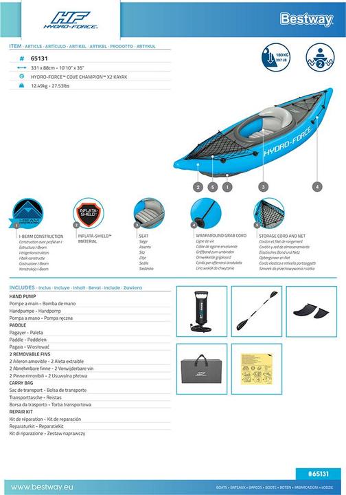 Actual product image Bestway Hydro-Force™ Cove Champion™ X2 Inflatable Kayak Set 3.31 m (331 cm, 2 pers.)