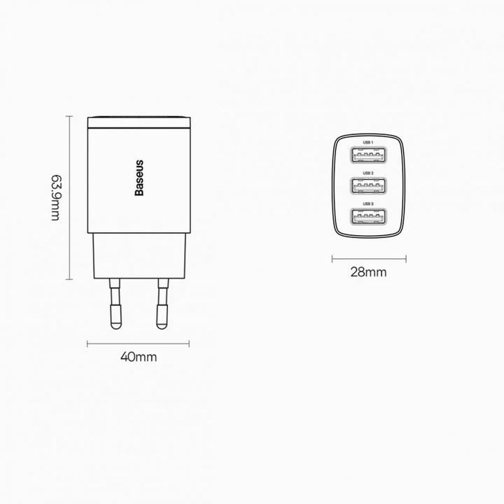 Actual product image Baseus Compact Charger 3U 17W EU White (17 W)